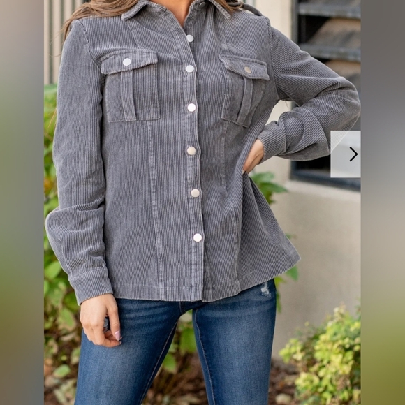 BiBi Corduroy Button Down Jacket - Charcoal Color - Picture 2 of 6